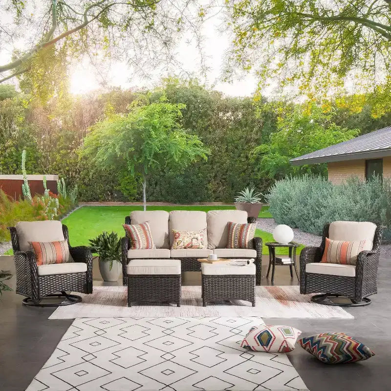 HOMLUX 6 Pcs Outdoor Patio Furniture Set High Back Sofa and Swivel Chairs Set