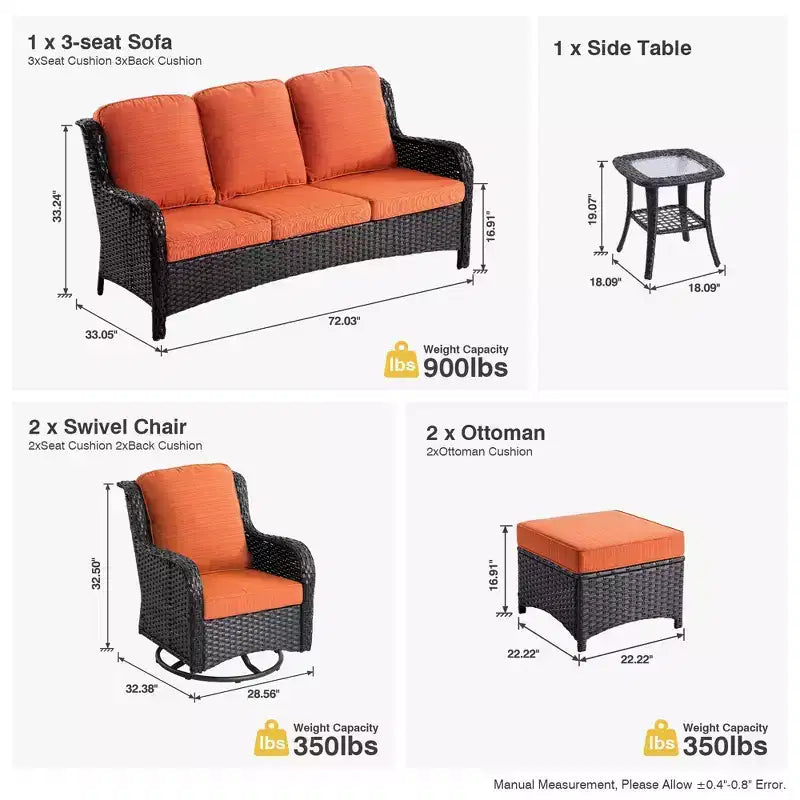 HOMLUX 6 Pcs Outdoor Patio Furniture Set High Back Sofa and Swivel Chairs Set