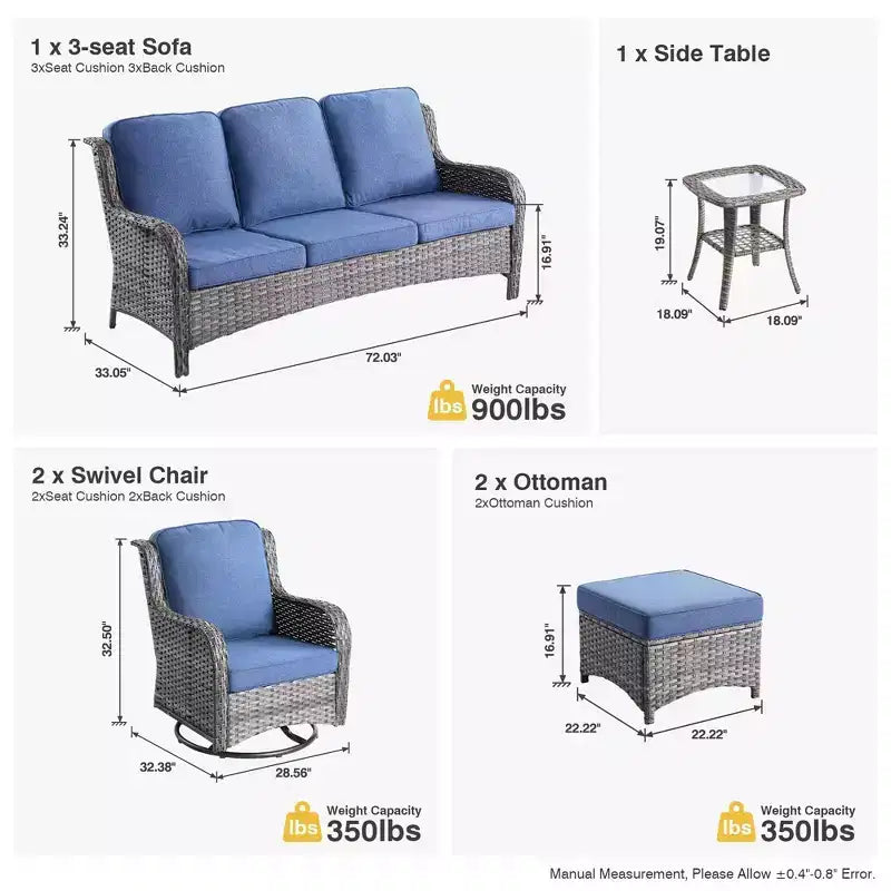 HOMLUX 6 Pcs Outdoor Patio Furniture Set High Back Sofa and Swivel Chairs Set