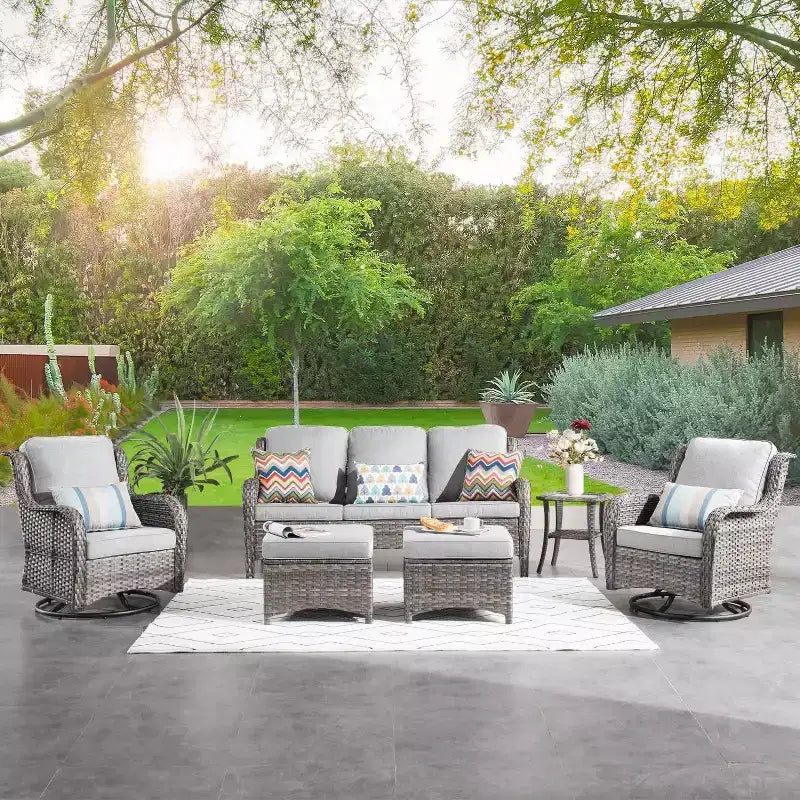 HOMLUX 6 Pcs Outdoor Patio Furniture Set High Back Sofa and Swivel Chairs Set