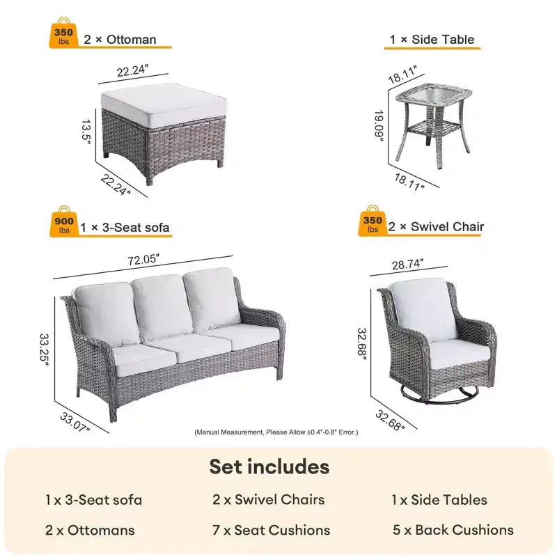 HOMLUX 6 Pcs Outdoor Patio Furniture Set High Back Sofa and Swivel Chairs Set