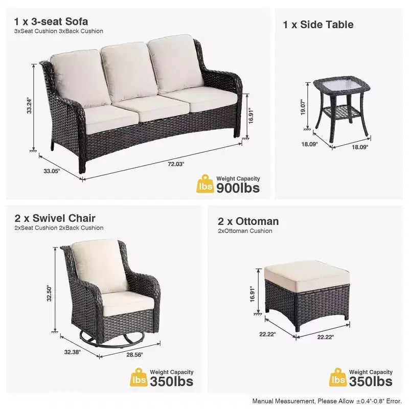 HOMLUX 6 Pcs Outdoor Patio Furniture Set High Back Sofa and Swivel Chairs Set