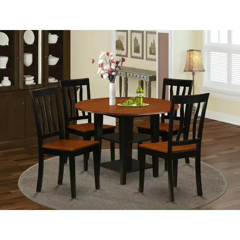 Ensemble de salle à manger 5 pièces Table et chaises rondes - Finition cerise noire - Ensemble pour cuisine et salle à manger