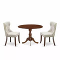 3-Piece Mahogany Finish Solid Wood Top - Button Tufted Dining Room Set - Seats 4