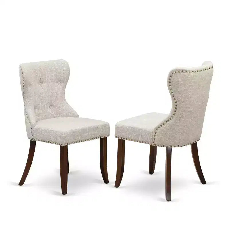 3-Piece Mahogany Finish Solid Wood Top - Button Tufted Dining Room Set - Seats 4