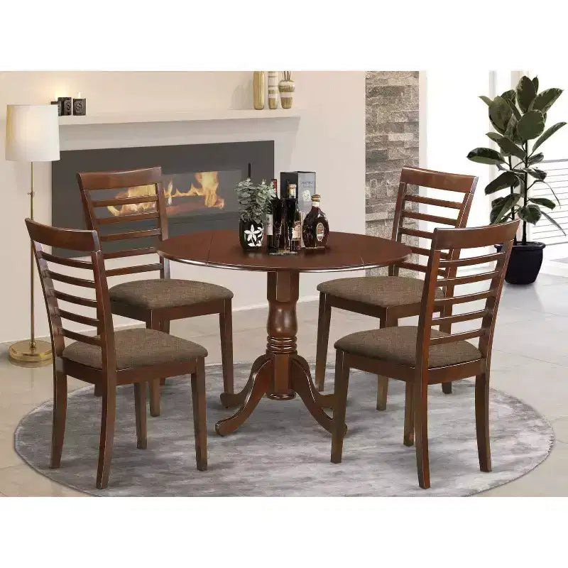 Ensemble de salle à manger rétro - Service de dînette 5 pièces avec chaises - Table ronde à abattants - Bois dur asiatique
