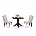 3-Piece Black Finish Solid Wood Top - Button Tufted Dining Room Set - Seats 4