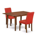 Rectangle Kitchen Table Set - 3Pc Dining Table with Chairs, Firebrick Red, 48/60 Inch