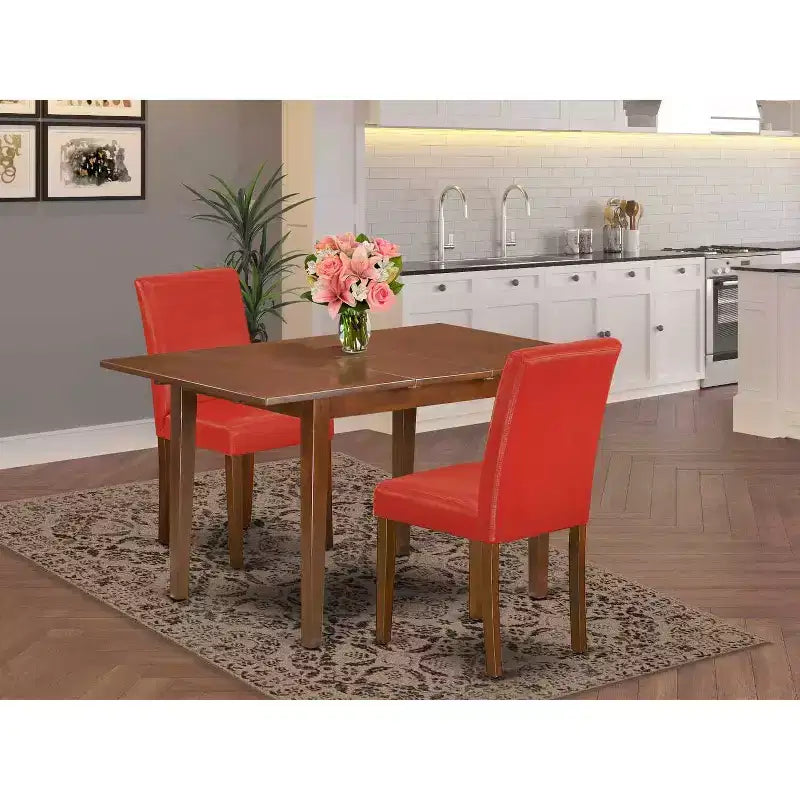 Ensemble Table de Cuisine Rectangulaire - Table à Manger 3 Pièces avec Chaises, Rouge Brique, 48/60 Pouces