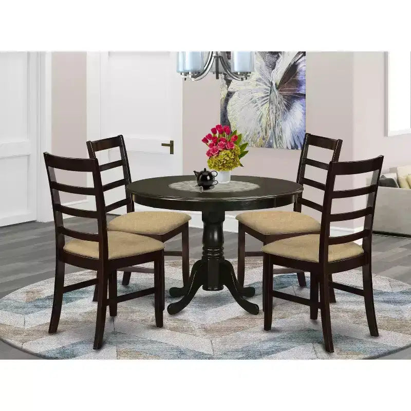 Ensemble de salle à manger 5 pièces - Table de cuisine ronde et 4 chaises - Ensemble de salle à manger côtier - Table de 42 pouces