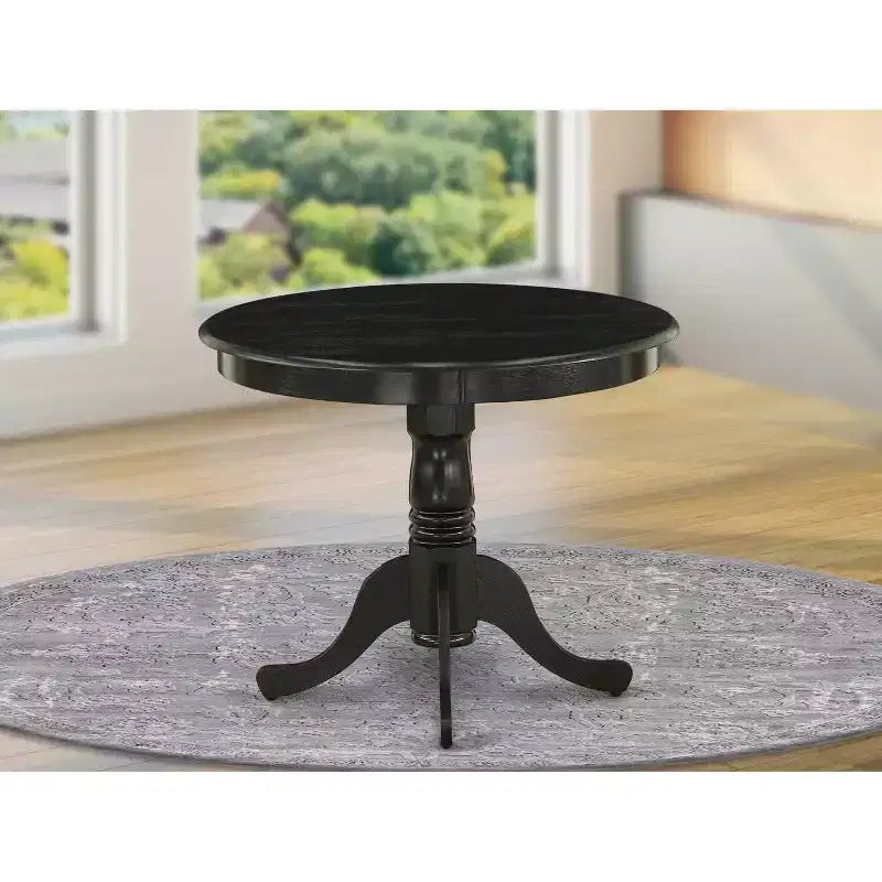 HomeStock 5-Piece Round Wire Brushed Black Finish Solid Wood Top Dining Table with 4 Parson Chair