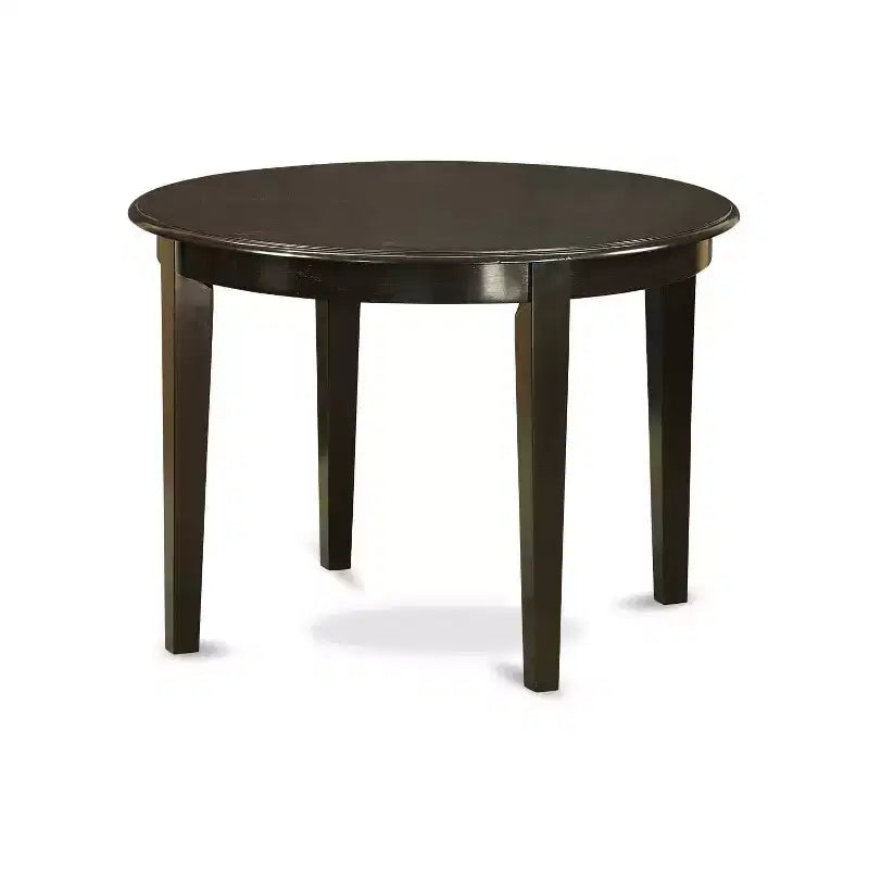 Petit ensemble de table de cuisine ronde 5 pièces - Chaises en lin bleu et pieds couleur cappuccino - Table de salle à manger moderne