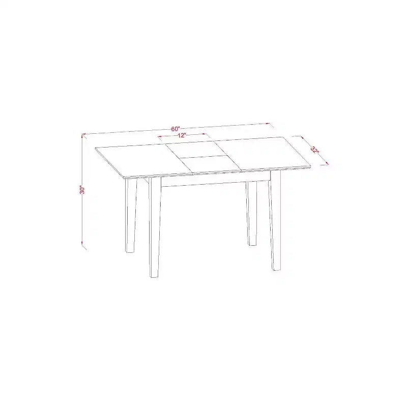 Rectangle Dining Table Set 3pc 48-60 Table w/ Leaf & 2 Wood Chairs - HomeStock