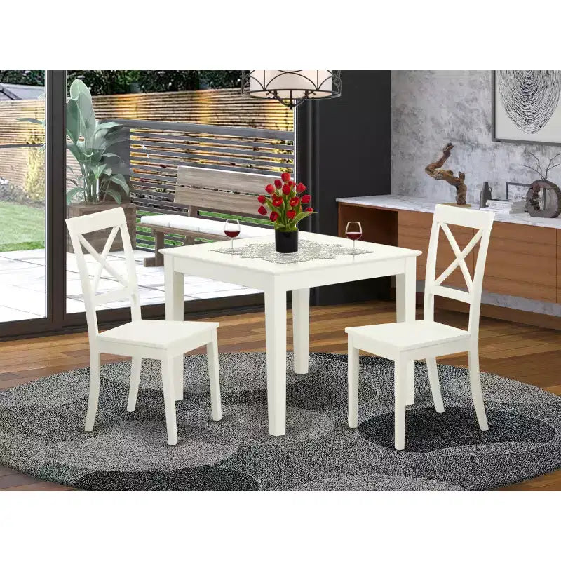 Ensemble Table et Chaises de Cuisine - Ensemble de Salle à Manger 5 Pièces Style Antique Blanc Lin