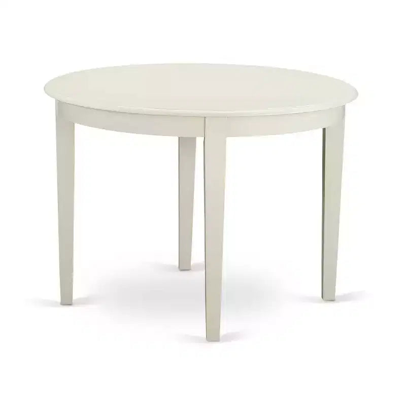 Round Dinette Set - 3 Piece Kitchen Table & Chairs - Linen White Finish - Modern Parson Design
