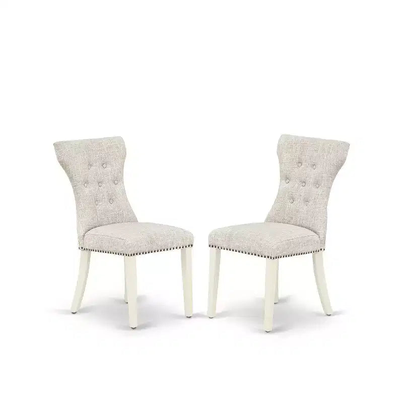Round Dinette Set - 3 Piece Kitchen Table & Chairs - Linen White Finish - Modern Parson Design