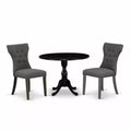 3-Piece Wire Brushed Black Solid Wood Top - Button Tufted Dining Room Set - Seats 4