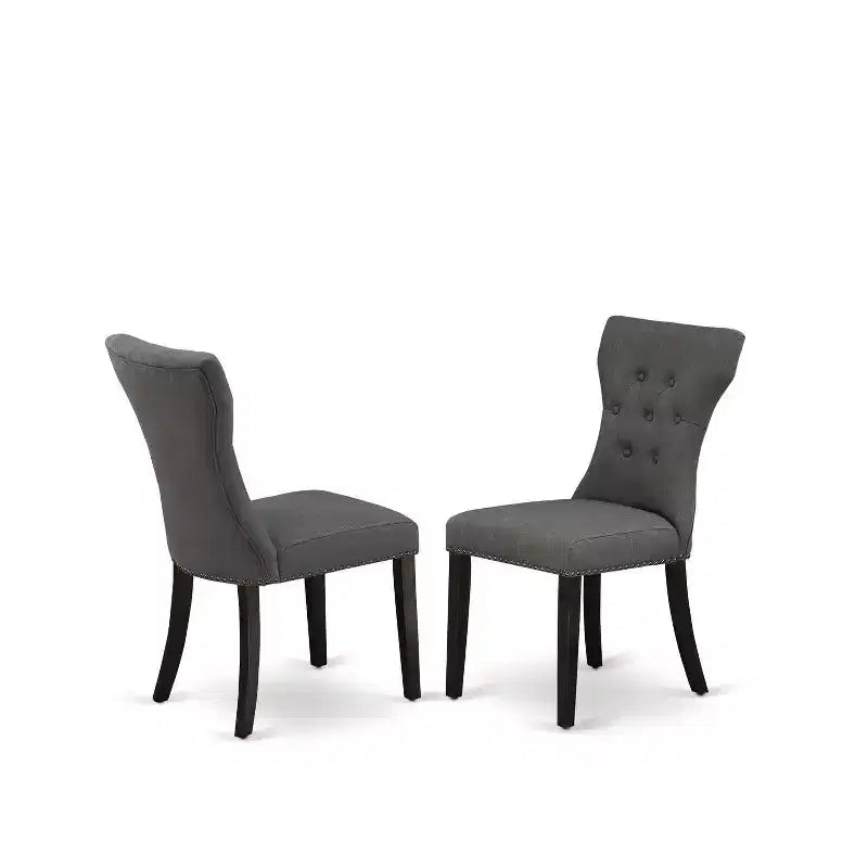 3-Piece Wire Brushed Black Solid Wood Top - Button Tufted Dining Room Set - Seats 4