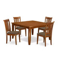 HomeStock 5-Piece Square Saddle Brown Finish Solid Wood Top Dining Table with 4 Chairs