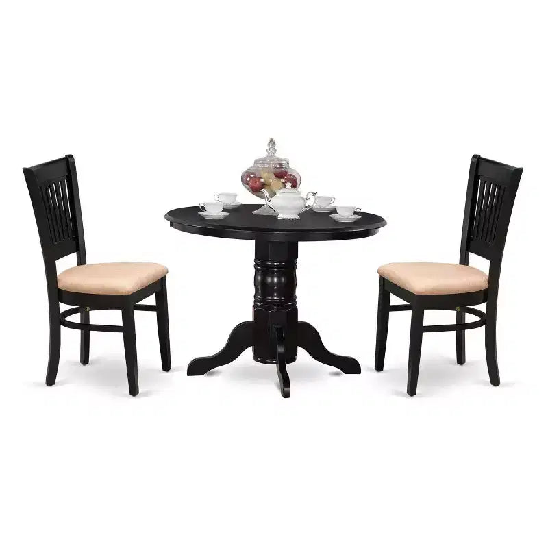3-Piece Black Finish Solid Wood Top - Dining Room Set - Seats 4