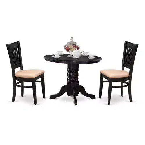 3-Piece Black Finish Solid Wood Top - Dining Room Set - Seats 4