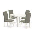 Modern 5Pc Dining Set - Square Table & 4 Chairs - Linen White Legs - Dark Shitake Fabric
