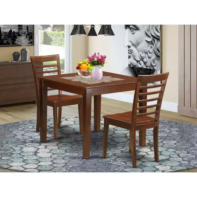 Ensemble table et chaises de cuisine - Table carrée et 2 chaises - Style ancien - 91 cm