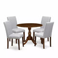 HomeStock 5-Piece Antique Walnut Finish Solid Wood Top Dining Table with 4 Parson Chair with Drop Leaf Lattice Back