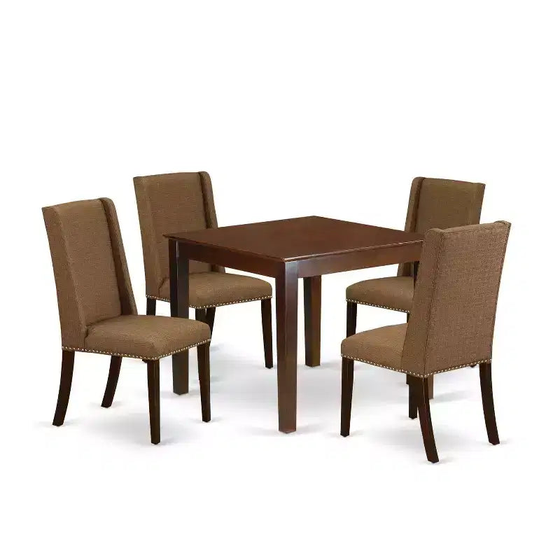HomeStock 5-Pc Mahogany Finish Solid Wood Top - Dining Room Set with High Back - Seats 4