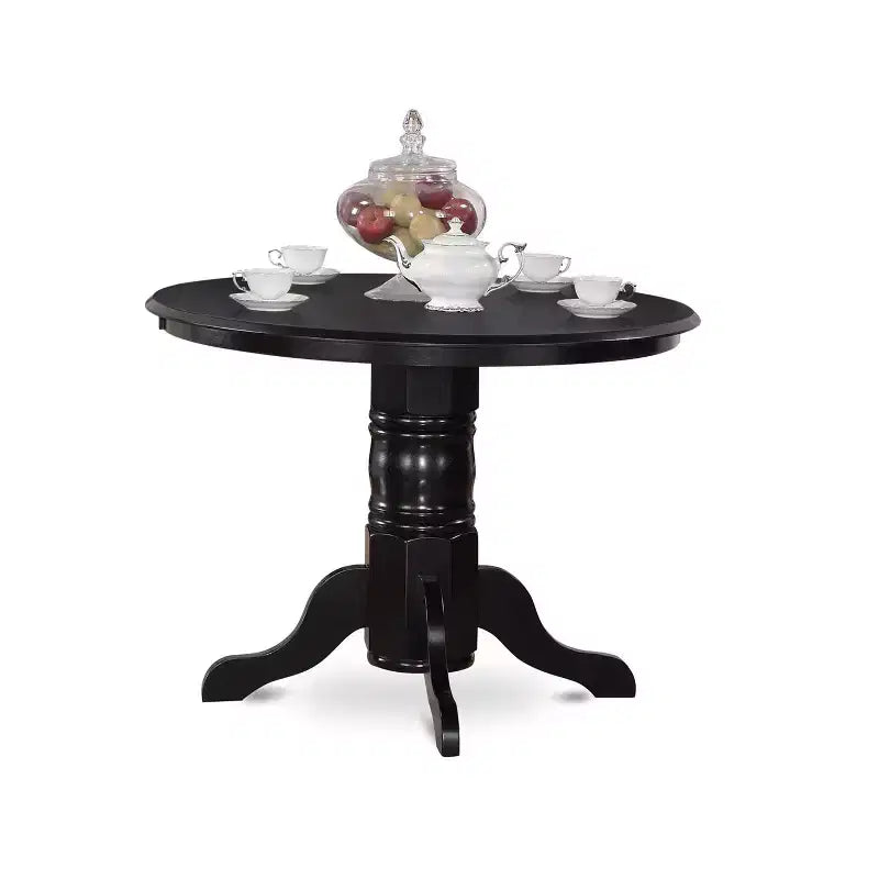 Kitchen Dining Set 5 Piece Table with 4 Chairs Modern Round Pedestal Table Set Black 42 Inch