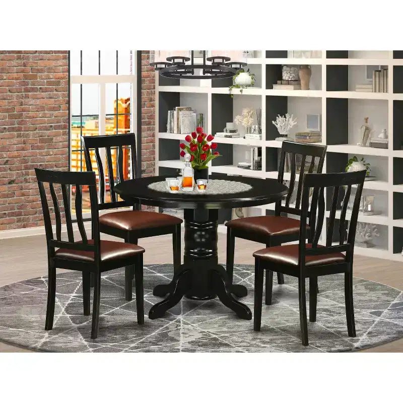 Ensemble de salle à manger 5 pièces avec table et 4 chaises Table ronde moderne à pied central noire de 107 cm