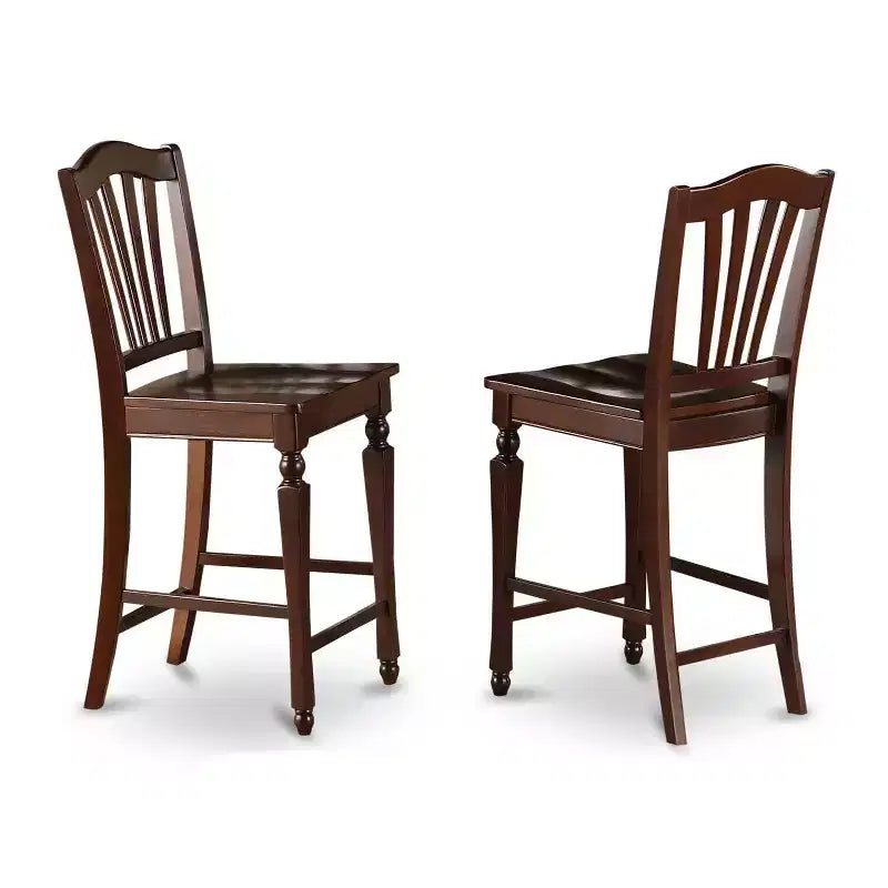 Counter Height Pub Set - 3 Piece Asian Style Table & Chairs - Small Space Dining Set - 36x36 Inch Mahogany