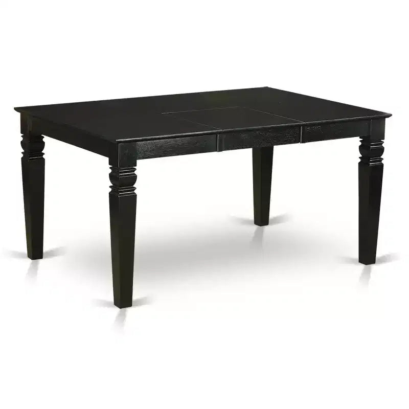 HomeStock 5-Piece Rectangle Black Finish Solid Wood Top Dining Table with 4 Parson Chair with Butterfly Leaf
