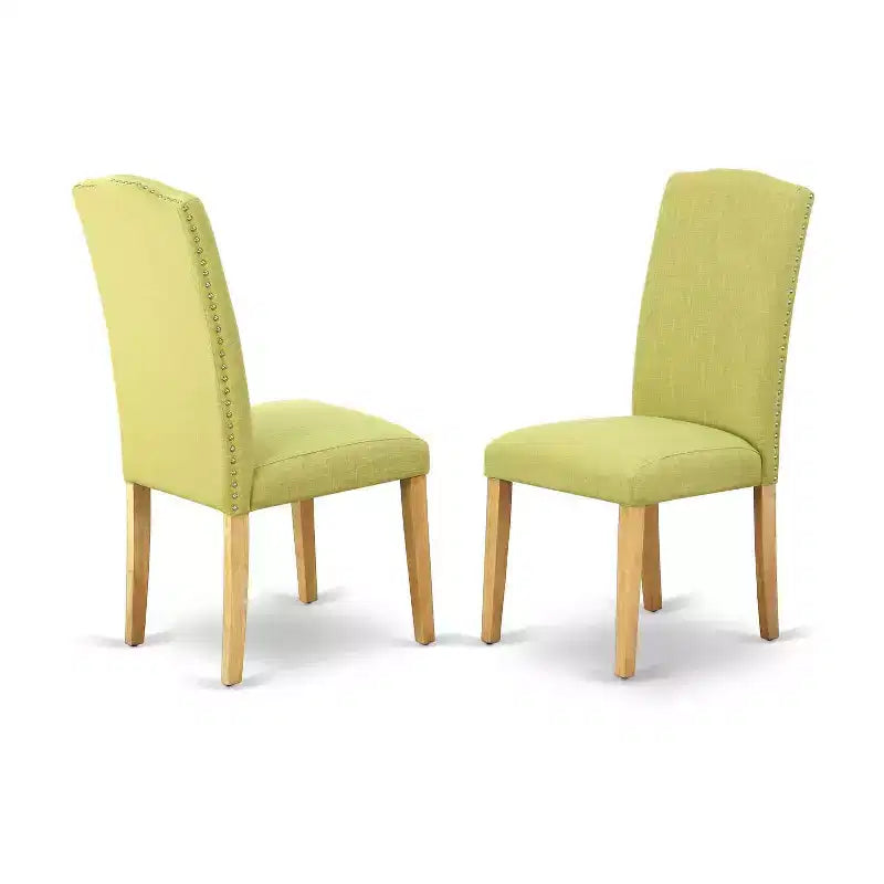 Rustic Dining Set 3Pc Square Table & 2 Parson Chairs - Oak Legs, Linen Fabric - HomeStock
