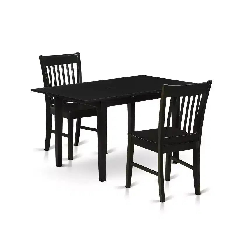 HomeStock 3-Pc Black Finish Rectangular Solid Wood Top with Butterfly Leaf Dining Table Set