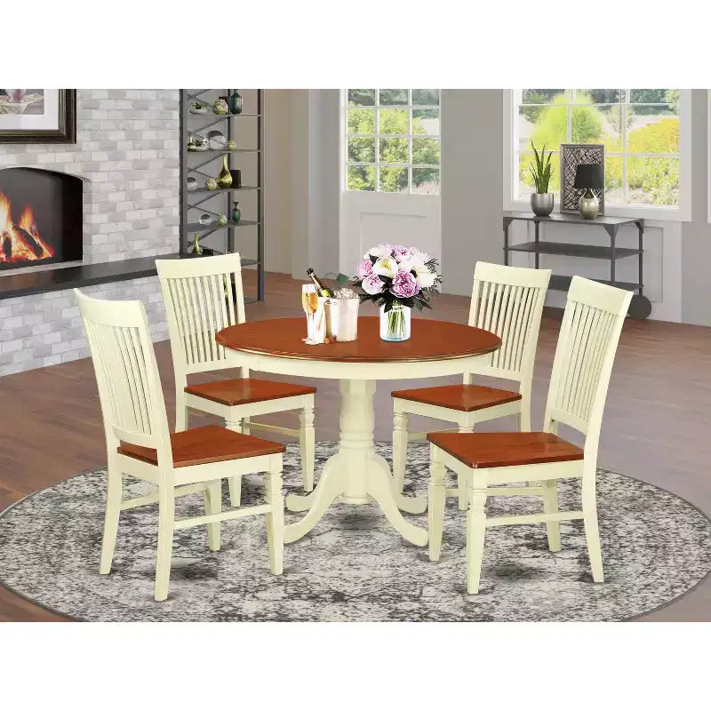 5-Piece Kitchen Table Set - Dining Table & 4 Chairs - Vintage Style - Buttermilk Cherry Finish