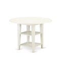 5-Piece Linen White Finish Solid Wood Top - Round Upholstered Dining Room Set - Seats 4