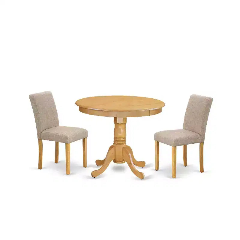French Country Dinette Set - 3 Piece Table & Chair Set - Linen Fabric Dining Room Furniture