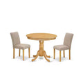French Country Dinette Set - 3 Piece Table & Chair Set - Linen Fabric Dining Room Furniture