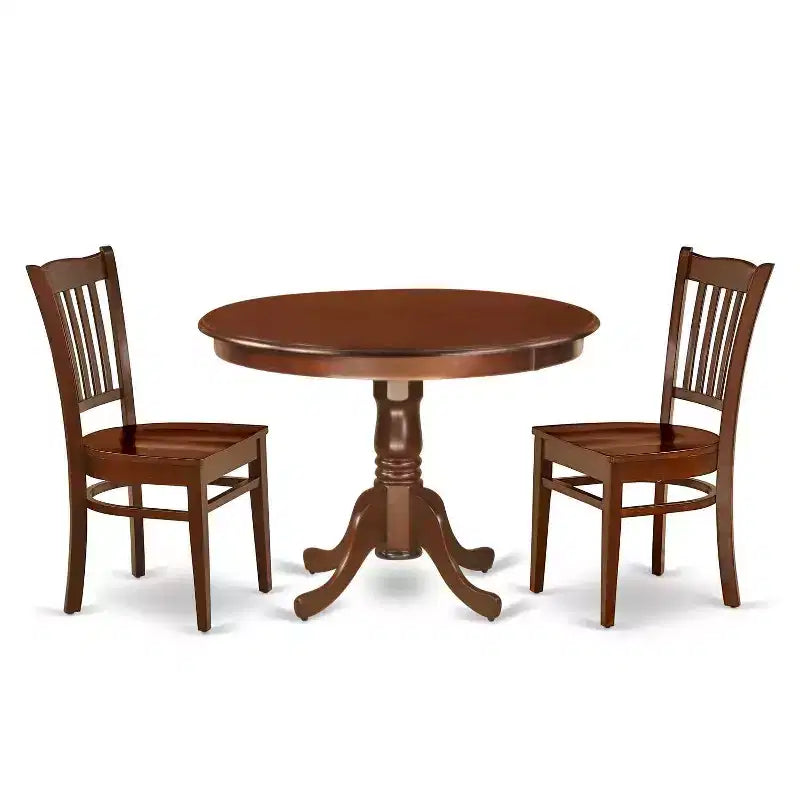 Gothic Kitchen Table Set - 3 Piece Glamour Dining Set with Chairs - 42 Round Table - Elegant Wood Design