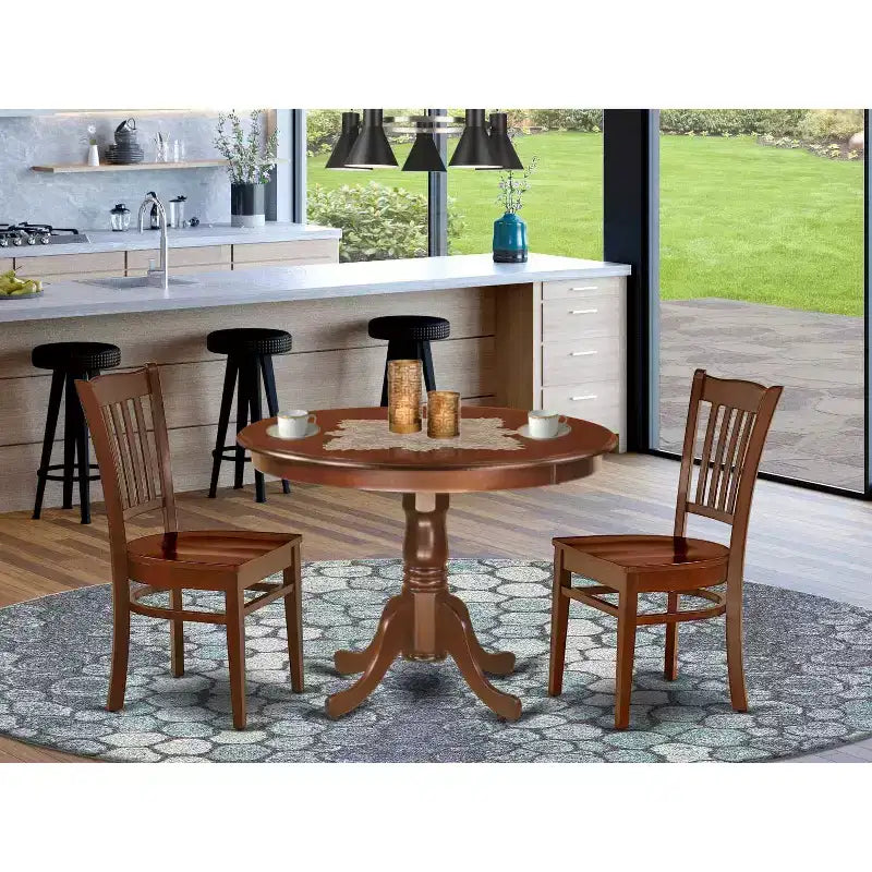 Gothic Kitchen Table Set - 3 Piece Glamour Dining Set with Chairs - 42 Round Table - Elegant Wood Design