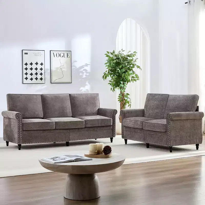 Mjkone 2 Piece Living Room Sofa Set with Riveted Design,Chenille W76''3-Seater Sofa Couch with W53''Loveseat Sofa