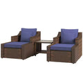 5pc Patio Furniture Set, All Weather PE Rattan Conversation Chair and Ottoman Set w/ Table, Cushion Pillows