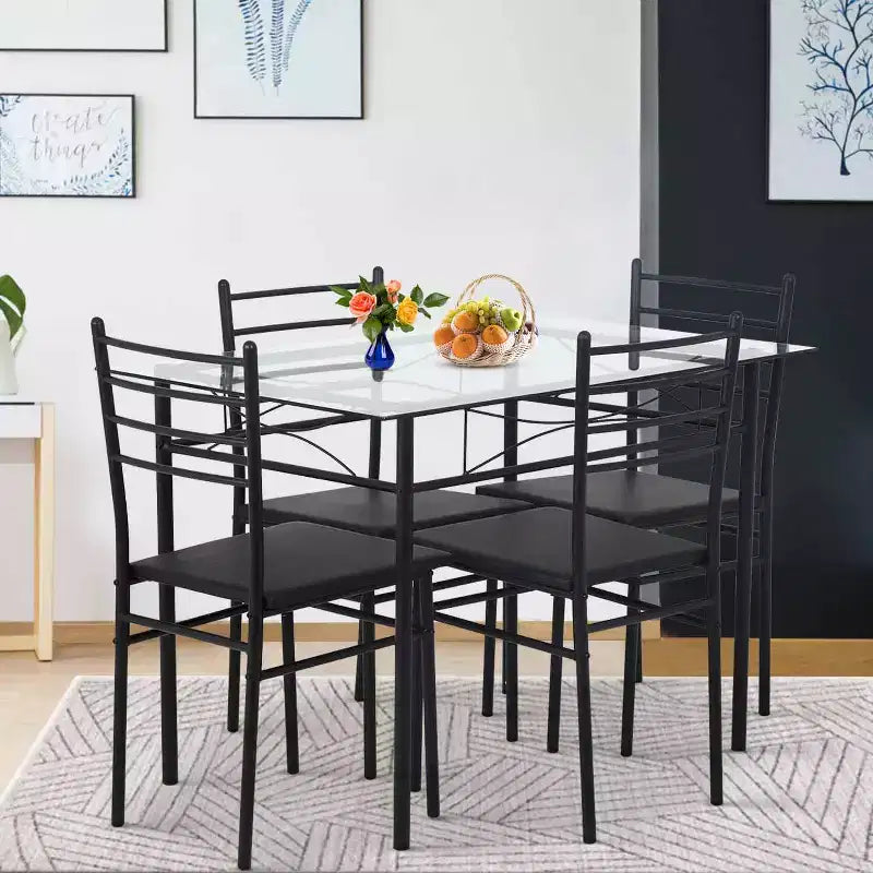 BestMassage Ensemble de salle à manger 5 pièces Moderne Peu Encombrant Table de cuisine avec 4 chaises et plateau de table Parfait pour les petits appartements et cuisines