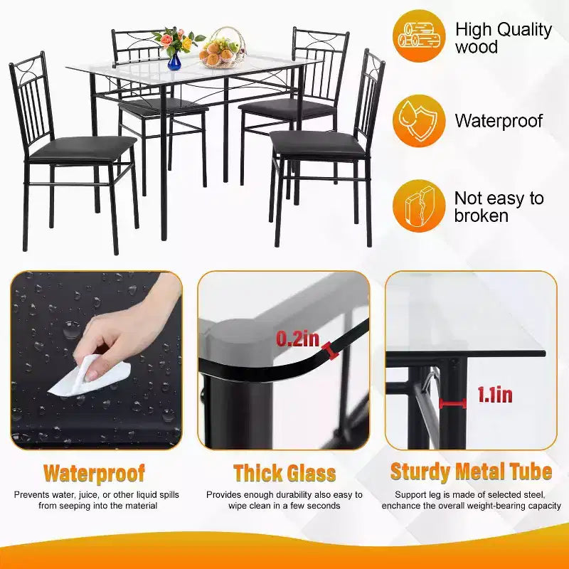 BestMassage Ensemble de salle à manger 5 pièces Moderne Peu Encombrant Table de cuisine avec 4 chaises et plateau de table Parfait pour les petits appartements et cuisines
