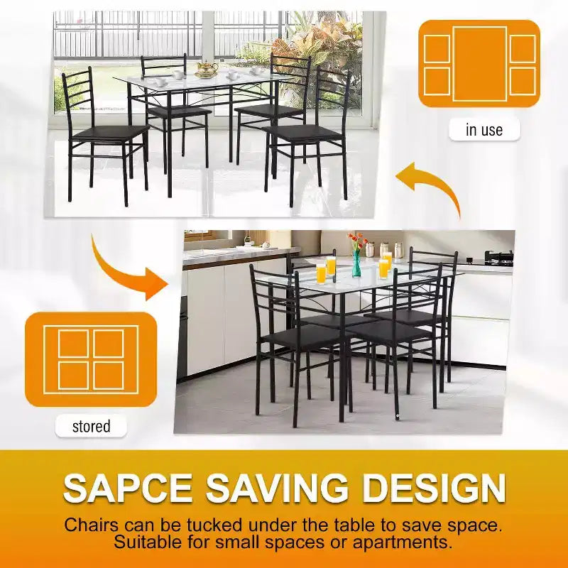 BestMassage Ensemble de salle à manger 5 pièces Moderne Peu Encombrant Table de cuisine avec 4 chaises et plateau de table Parfait pour les petits appartements et cuisines