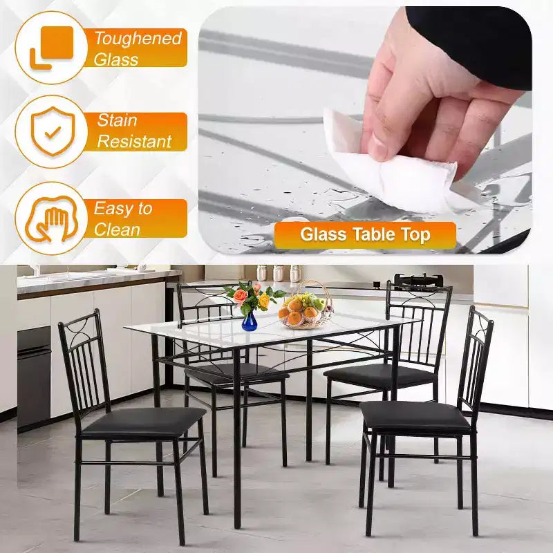 BestMassage Ensemble de salle à manger 5 pièces Moderne Peu Encombrant Table de cuisine avec 4 chaises et plateau de table Parfait pour les petits appartements et cuisines
