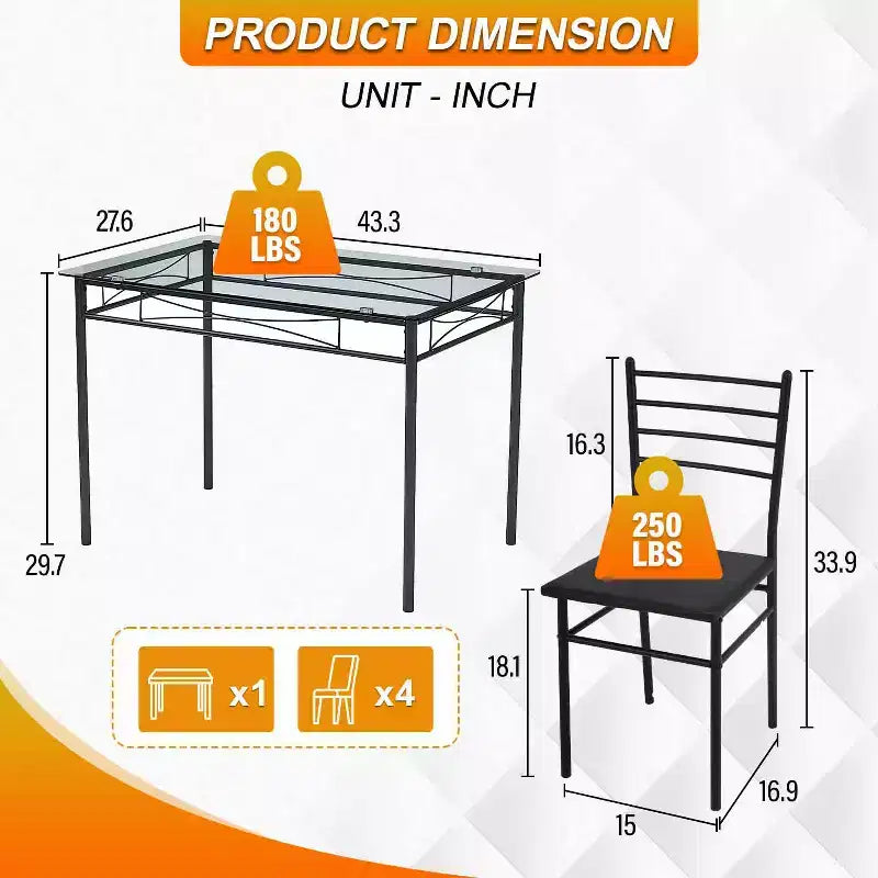 BestMassage Ensemble de salle à manger 5 pièces Moderne Peu Encombrant Table de cuisine avec 4 chaises et plateau de table Parfait pour les petits appartements et cuisines