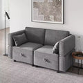 2-Piece Modular Sectional Set, 52 Loveseat-to-Bed, Tool-Free Click Connectors, 300 lb/Module, Ottoman Included, Corduroy, Dark Gray