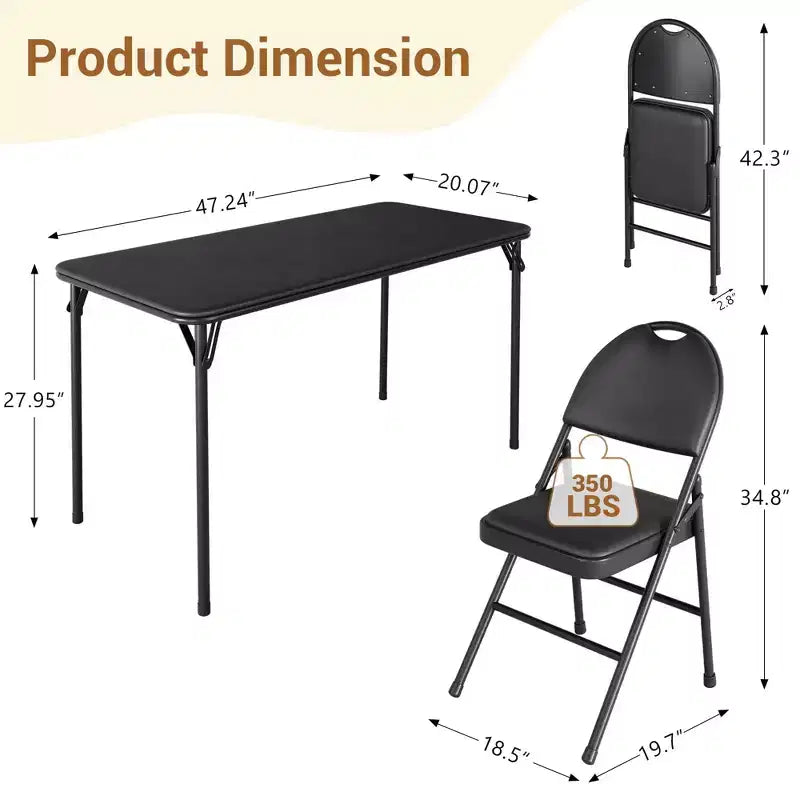 5-Piece Rectangle Folding Table & Chairs Set  Portable, Scratch-Resistant for Dining/Living Room/Camping (Foldable)